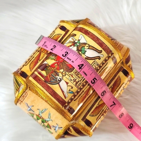 Vintage 90s Egyptian Pharaoh Cleopatra Hieroglyphics Paper Material Trinket Box - Picture 17 of 17